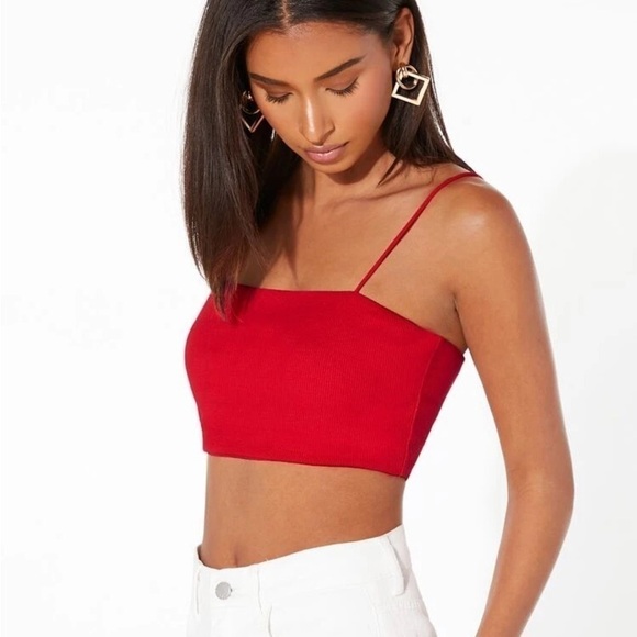 Zara Tops - Zara - Red Ribbed Spaghetti Strap Tub Crop Top - Size Large